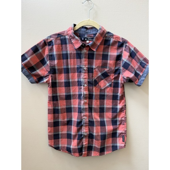 Ben Sherman Other - Ben Sherman‎ Boys SS Plaid Shirt Red/Blue Button Up Size 14-16